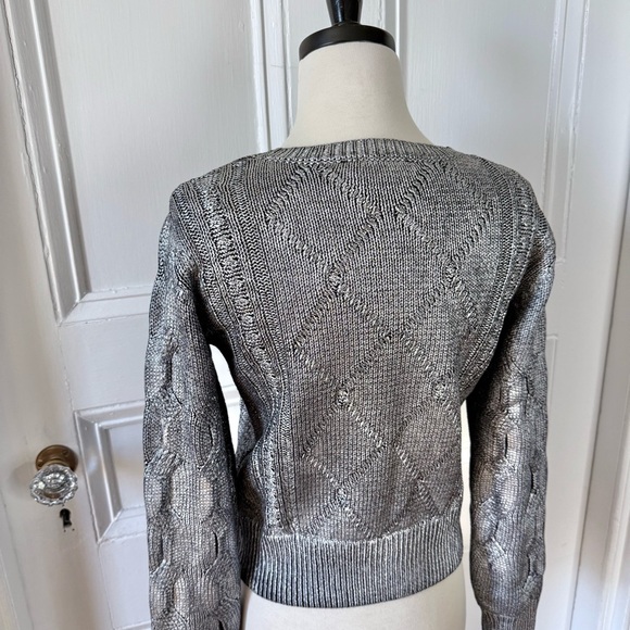 Desigual Women’s Chic Silver Tone Contrast Cable Knit Detail Sweater Medium - Picture 4 of 10